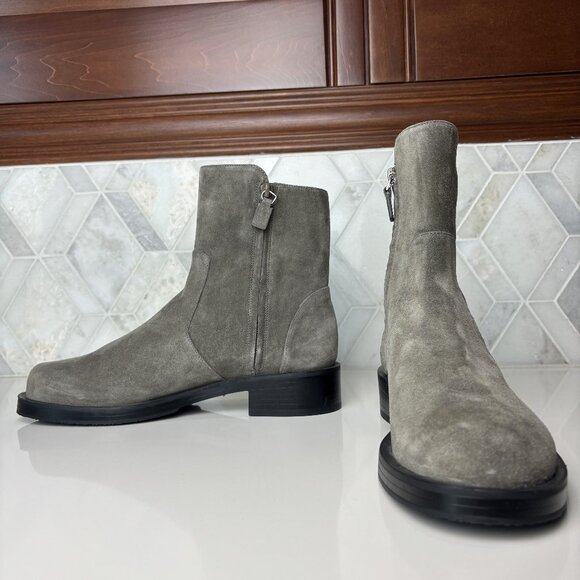 8.5B Gray Grey Suede Leather Rubber Block Heel Sole Zip 5050 Bold Ankle Bootie - Picture 3 of 16